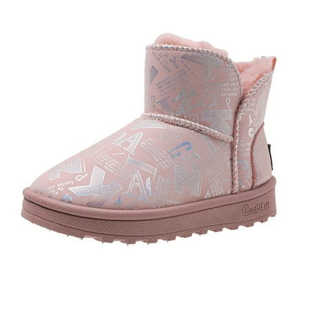 

Kids Boys Girls Snow Boots Slip On Ankle Booties Waterproof Faux Fur Lined for Children Outdoor Winter Shoes