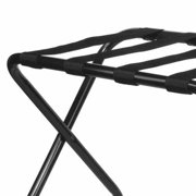 King's Brand Furniture-Black Metal Foldable Luggage Rack Stand with Nylon Belts