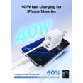 thumbnail image 3 of Bloque de cargador USB C Aiminu de 40 W, 4 puertos con cable USB-C de 6 pies, paquete de 2, 3 of 8
