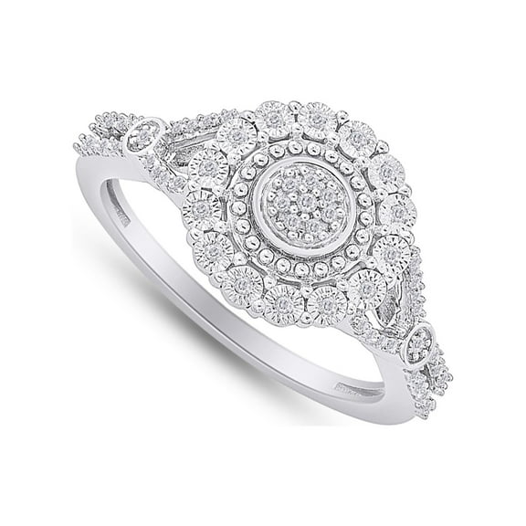 AFFY AFFY Engagement Ring for Women, 0.10CT Miracle Set Natural Diamond 14K White Gold over Silver-4