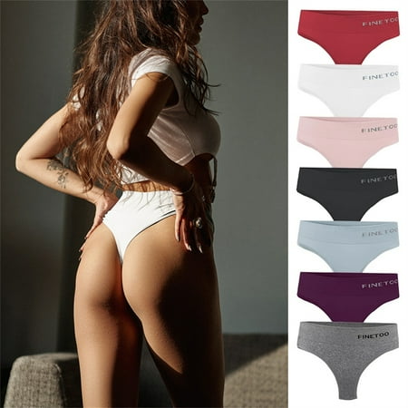 

VOOPET 4 Pack High Waisted Thongs for Women Breathable Comfortable Seamless Stretchy Underwear G-String High Rise Panties(Black Blue White Beige)