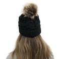 thumbnail image 4 of Gorro grueso de lana de punto cálido para mujer, gorro grueso con agujero para cola de caballo, gorro con botón, mezclas para soporte de máscaras, 4 of 8