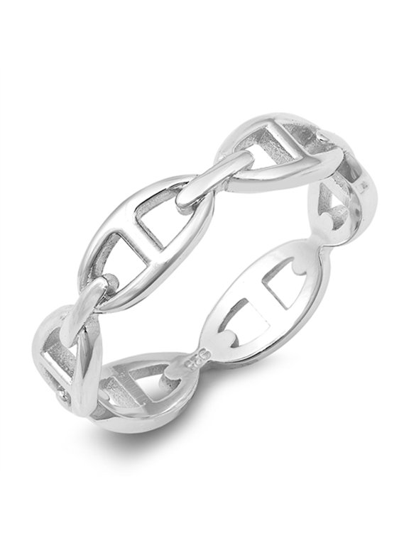 High Polish Link Ring .925 Sterling Silver Band Jewelry Female Male Unisex Size 6