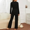 thumbnail image 4 of Jinhomg Womens Plain Pajamas Sets 2 Piece Casual Comfy Solid Loungewear Fall Thin Long Sleeve V-Neck Drawstring Waist Tops and Pants Sales Today Clearance Black S, 4 of 7