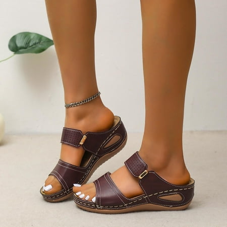 

Women s New Wedge High Heel Fish Mouth Stitched Sandals