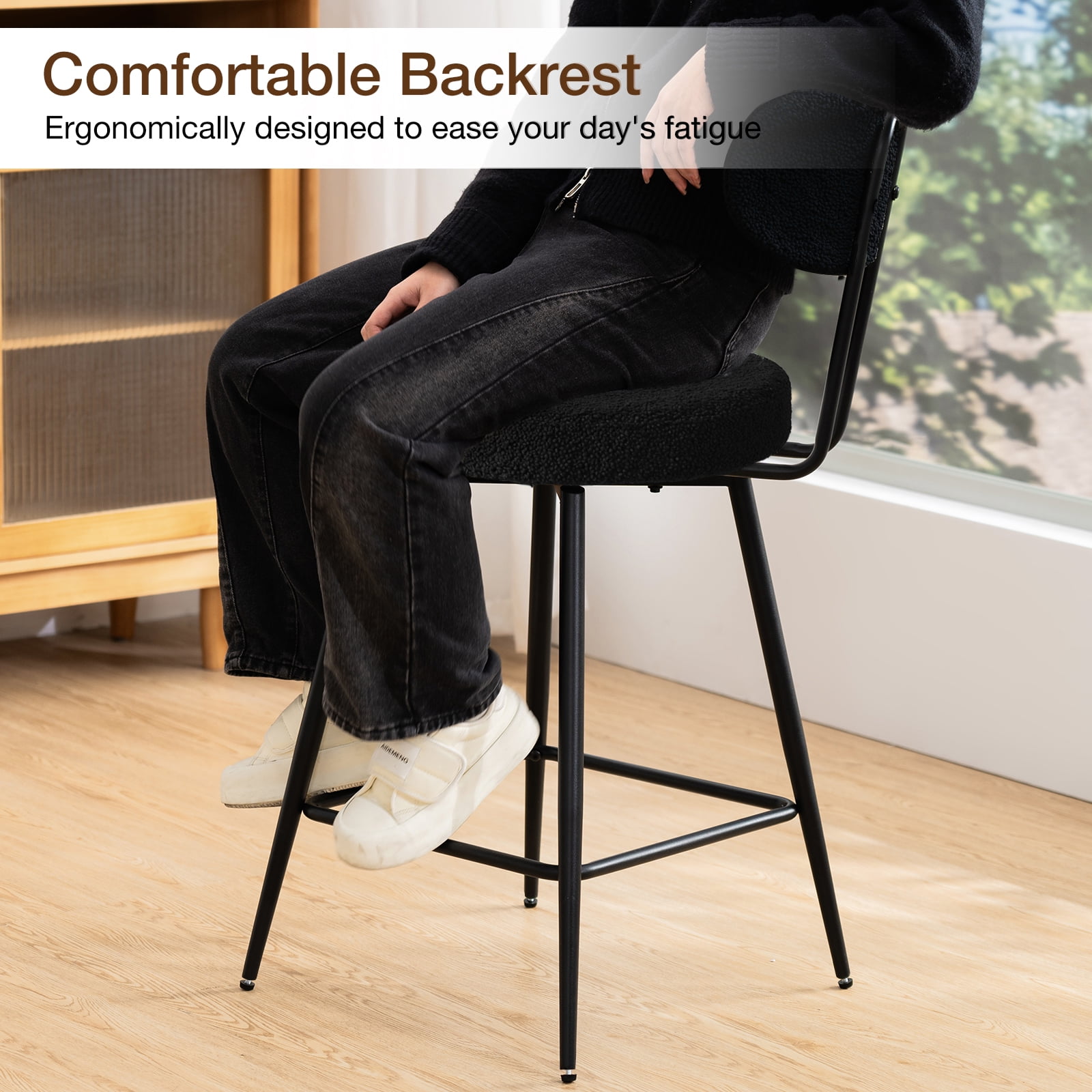 Hommpa 26" Swivel Bar Stools Set of 3 with Back Upholstered Counter Height Modern Boucle Bar Chairs with Metal Frame & Footrest 360° Swivel Dining Pub Chairs for Kitchen Island