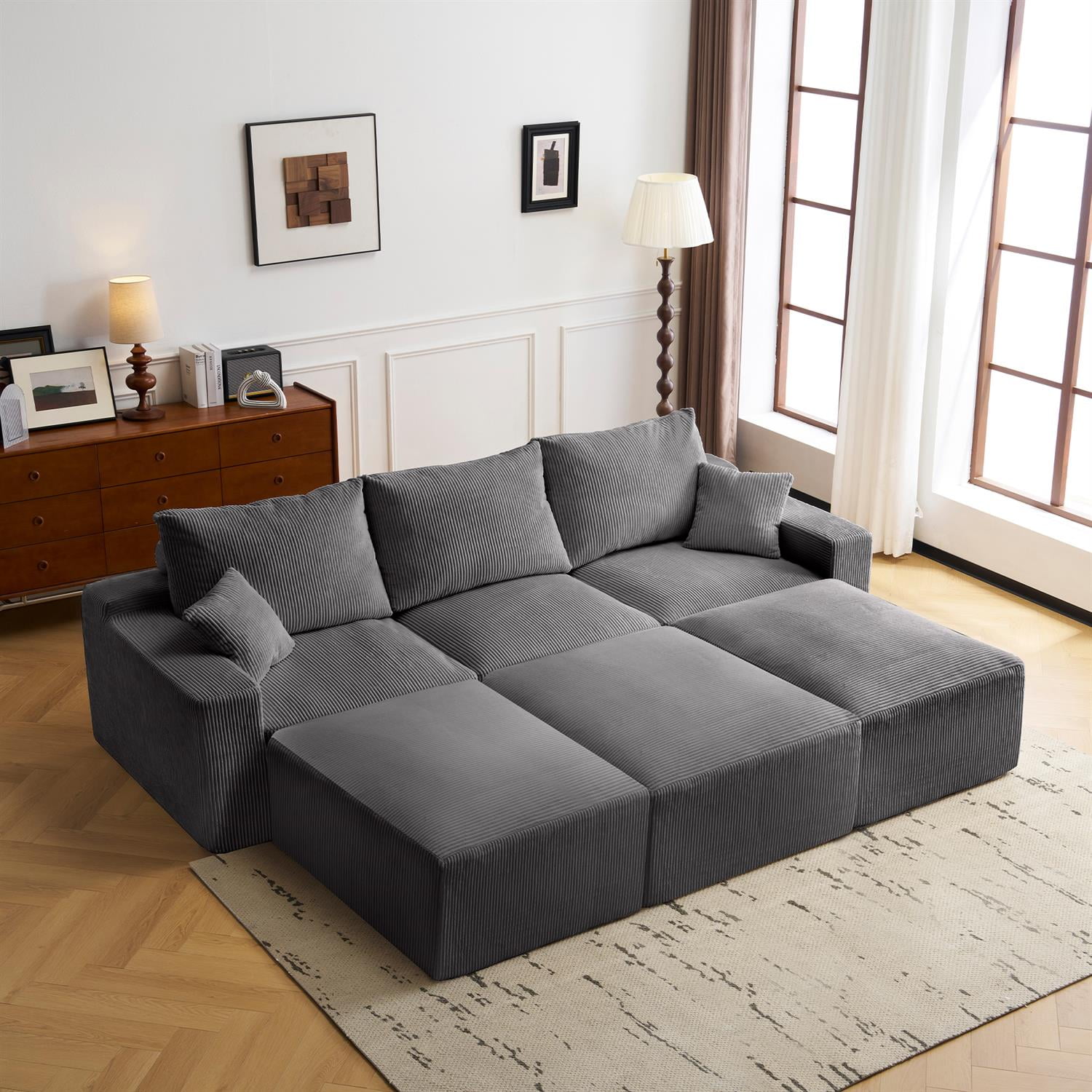 Demi Bonn 110" Ultra-Soft L-Shaped Sectional Sofa, Full-Compression 3-Seater Cloud Couch with Out Chaise, Modular Deep Seat, No Assembly Required, Gray