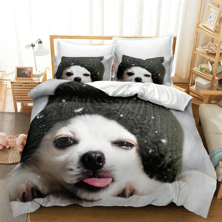 3D Animal Theme Bedding Set Queen Size Dog Duvet Cover Set Cute Dog Printed  Comforter Cover for Kids Teen Boys Adult Bedspread Cover