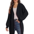 thumbnail image 2 of Women's Mid-Length Knit Cardigan, Solid Color Open Front Sweater, Long Sleeve Pocketed Coat, Soft Casual Outerwear, Autumn Winter Layer Black M, 2 of 4