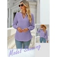 thumbnail image 6 of ZXSXSY Women Notch V Neck Ruffle Long Sleeve Solid Color Hollow Out Blouse, 6 of 7