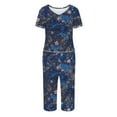 thumbnail image 6 of FAHXNVB Women Pajama Sets Floral Printed Short Sleeve V Neck Tops With Capri Pants with Pockets Casual 2 Piece Lounge Sleepwear Pj Sets, 6 of 6