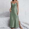 thumbnail image 2 of DeHolifer Sleep Dresses for Women Long Split Hem Silk Satin Slip Dress Summer Comfy Sleeveless V-Neck Lounge Pajama Sundress Army Green XL, 2 of 8
