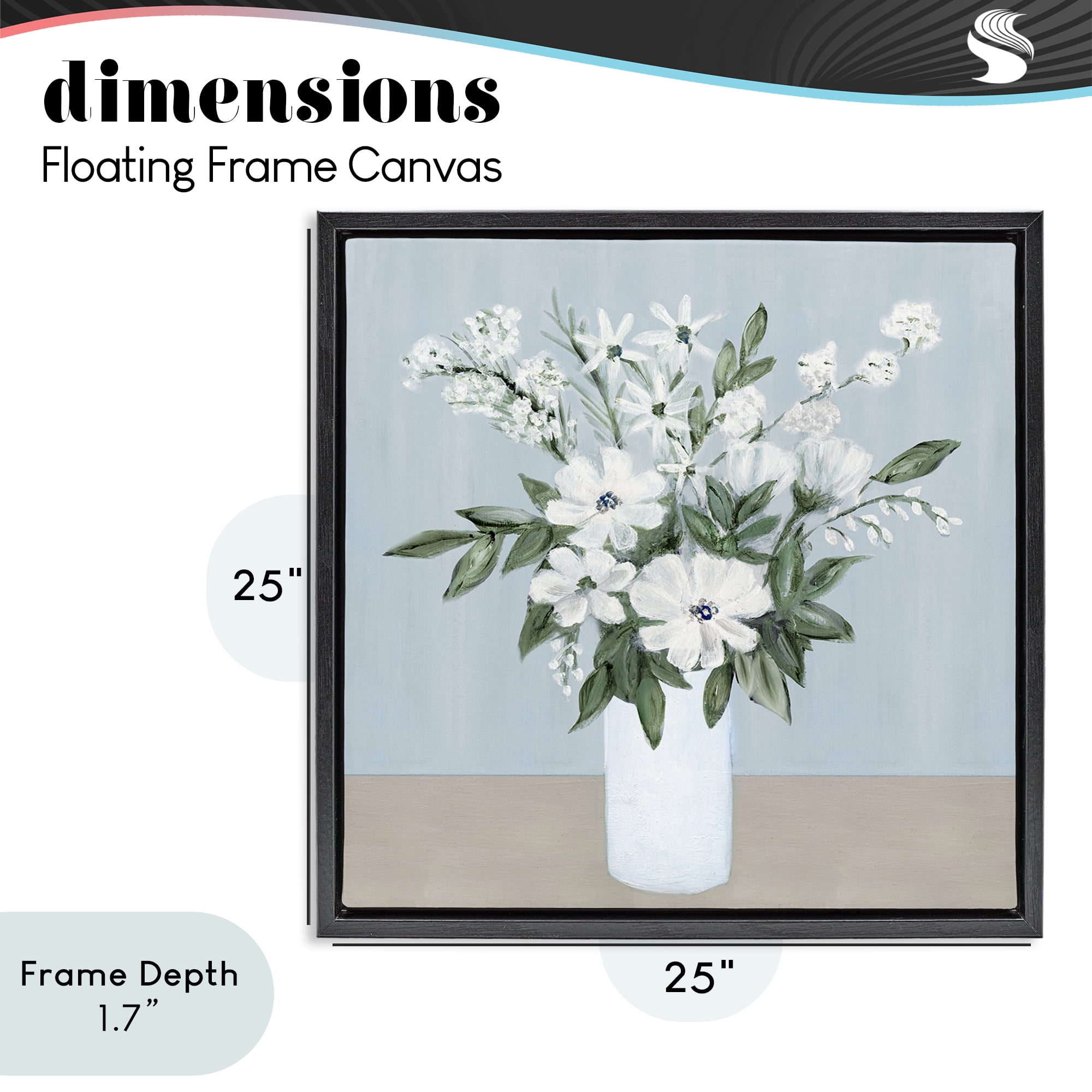Stupell Industries Mixed White Blooms on Blue Black Framed Floater Canvas Wall Art, design by Marilyn Dunlap