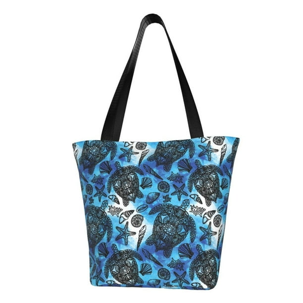 Fotbe Turtle,Shell Algae Starfish Coral Bolsa de Playa con Estampado, Bolsa de Hombro, Bolsa de Mano Espaciosa, Bolsa de Viaje Ligera, Bolsa de Compras Versátil