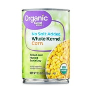 Great Value Organic Whole Kernel Corn, No Salt Added, 15 oz