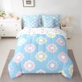 thumbnail image 2 of Feelyou Dreamy Floral Flower Twin Bedding Sets 7-Piece for Kids, Kawaii Cherry Blossoms Bedding Comforter Set, Princess Cartoon Blue Reversible Sheet Sets, Super Cozy Room Decor, 2 of 7