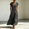 thumbnail image 2 of HVOBTTY Summer Women's Short Sleeve Mid-Length Peplum Dress V Neck Cut Modern Daily Leisure Out Wear, 2 of 5
