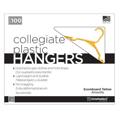 Closetselect Plastic Notched Adult Hangers for Any Clothing Type, Scoreboard Yellow 100 Count