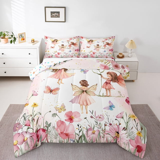 Erosebridal Ensemble de Couette Simple Princesse Fée Elf, Couette en Duvet Fleur Rêveuse, Décoration de Chambre Papillon, Réversible, 2 Pcs