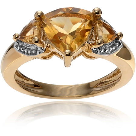 Brinley Co. Women's Citrine White Topaz Accent 14kt Gold-Plated Sterling Silver 3-Stone Fashion Ring