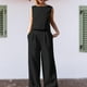 thumbnail image 4 of Completo Pantalone Lungo Conjunto de pantalones de 2 piezas para mujer, informal, de cintura alta, cuello redondo, cremallera, atuendo diario de alta costura Kuymtek Negro L para Mujer, 4 of 5