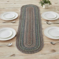 VHC Brands Multi Braided Farmhouse 12"x48" Table Runner Green Textured Jute Striped Oval Kitchen Table Decor