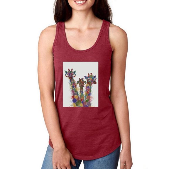 Rainbow Splash Giraffe Trio. Racerback Tank Women -Fab Funky Designs, Female x-Small
