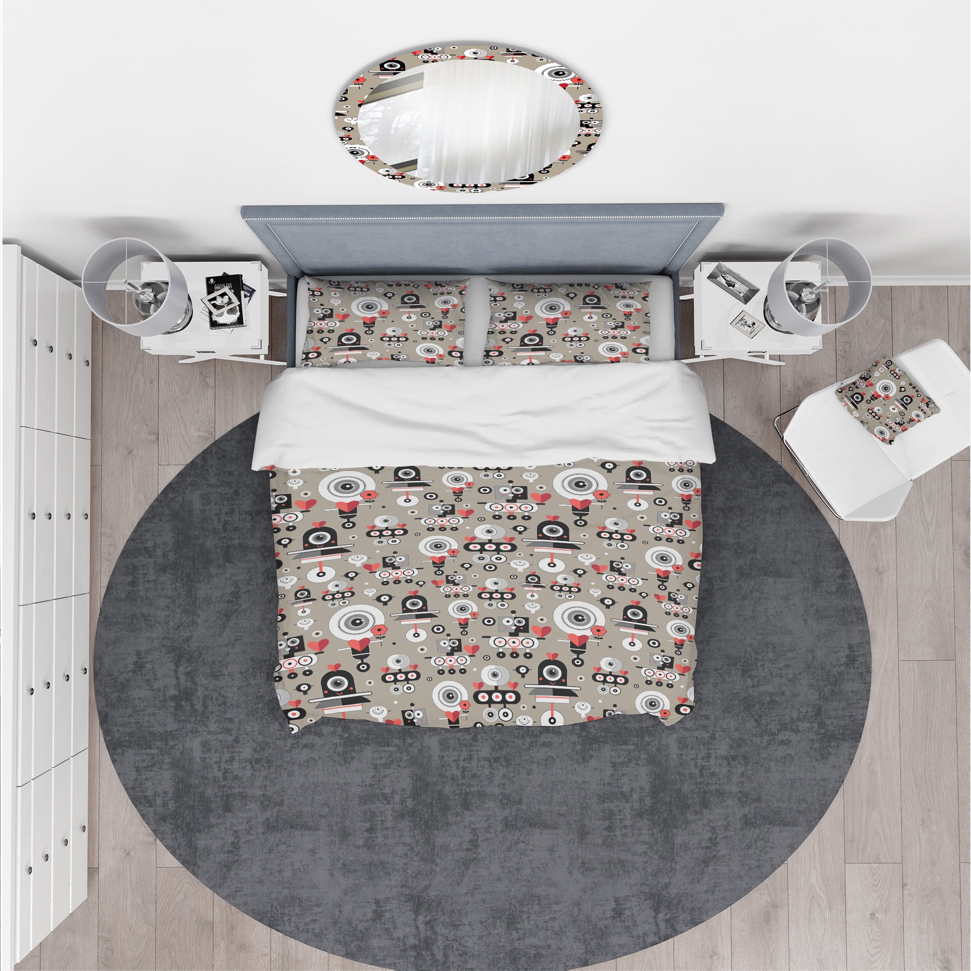 Designart 'Pattern Amusing Lovers Robots' Modern & Contemporary Duvet Cover Set