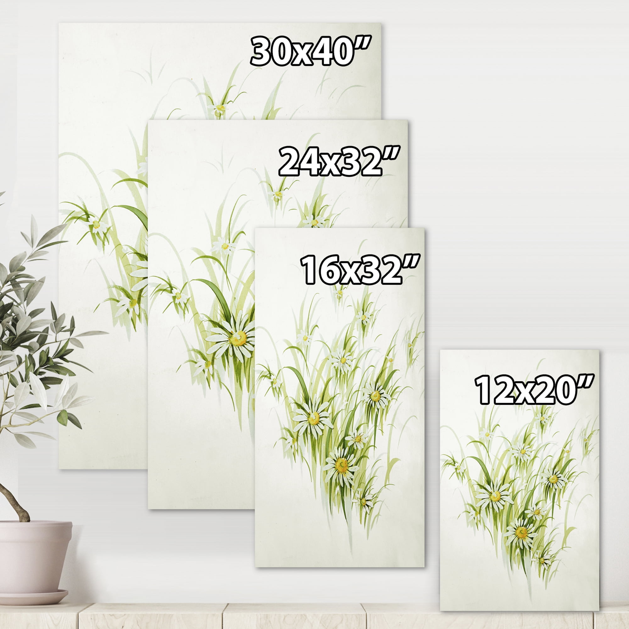 Abstract Retro Drawing of Flowers I 8 in x 12 in Painting Canvas Art Print, by Designart