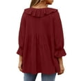 thumbnail image 3 of Fanxing Women's V Neck Shirts Dressy Casual 3/4 Sleeve Tops Babydoll Cute Ruffles Tunic Blouse Swing T Shirts Red,XXL, 3 of 6