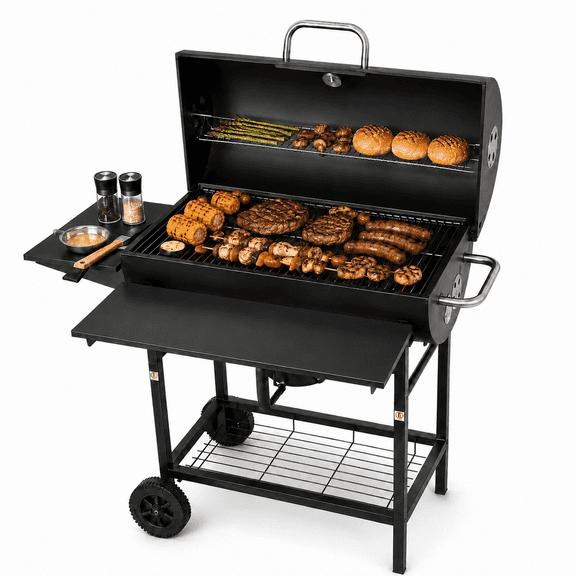 PODOT Portable Charcoal Grill, 590 Sq In Barrel BBQ Grill