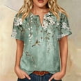 thumbnail image 6 of Womens Summer Short Sleeve Tops Basic Henley Neck Button Down Blouses Flowy Tunic Shirts Trendy Outfits with Pocket, 6 of 6