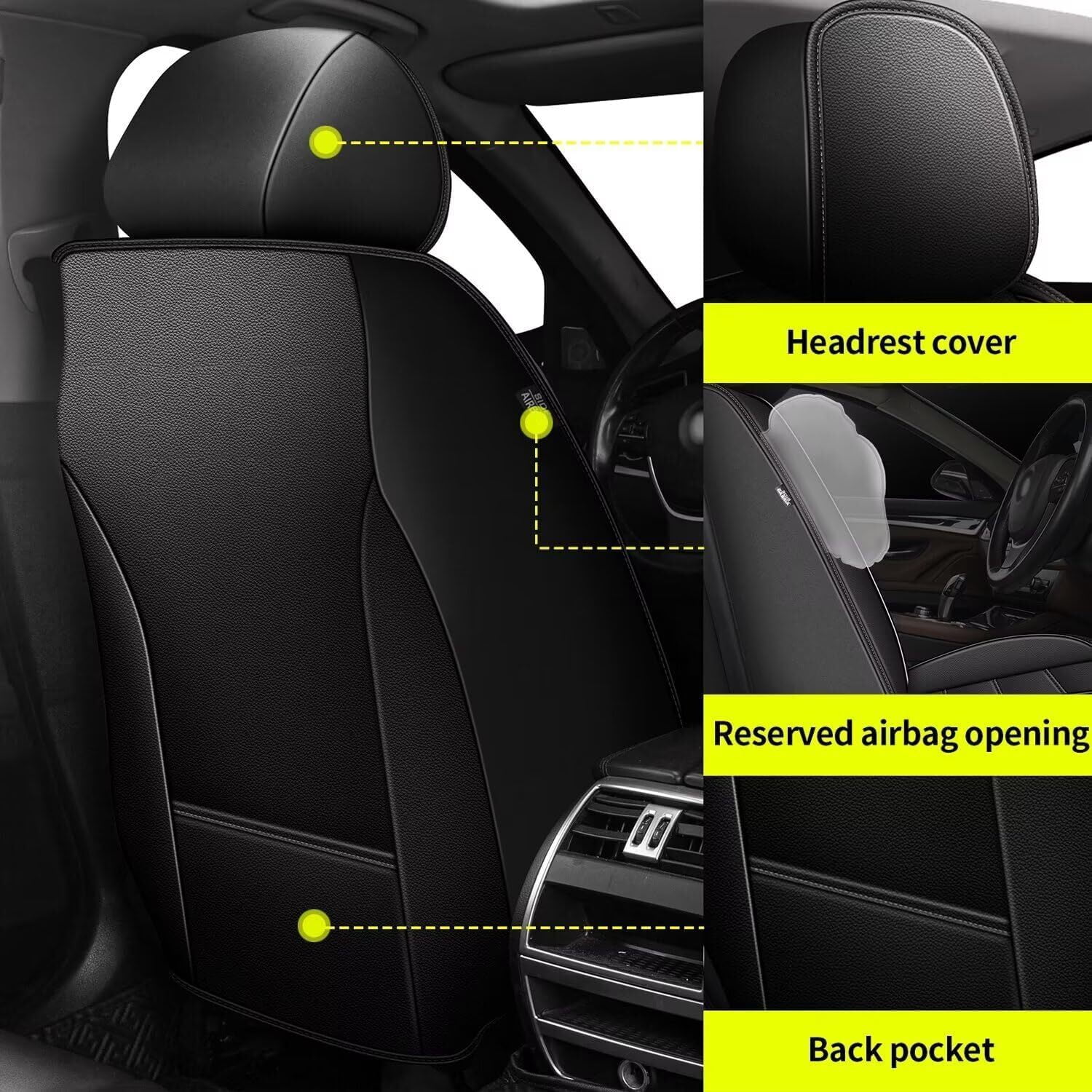 LAONNVIR Car 5-Seat Covers Front & Rear Full Set for Toyota RAV4 2013-2024 2025 Car Seat Covers PU Leather Cushion Pad (Black)