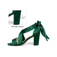 thumbnail image 2 of BLISSFUL STEP Lace Up Strappy Heel Satin Block Heels Sandals for Women Dark Green (Size 7), 2 of 7