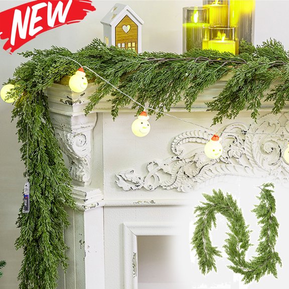 KOYPTL 6 Ft Christmas Cedar Garland,Artificial Faux Garland Dense Flocked Greenery Garland Christmas Decorations for Mantle Stairs Fireplace Porch Table Wall Home Decorations