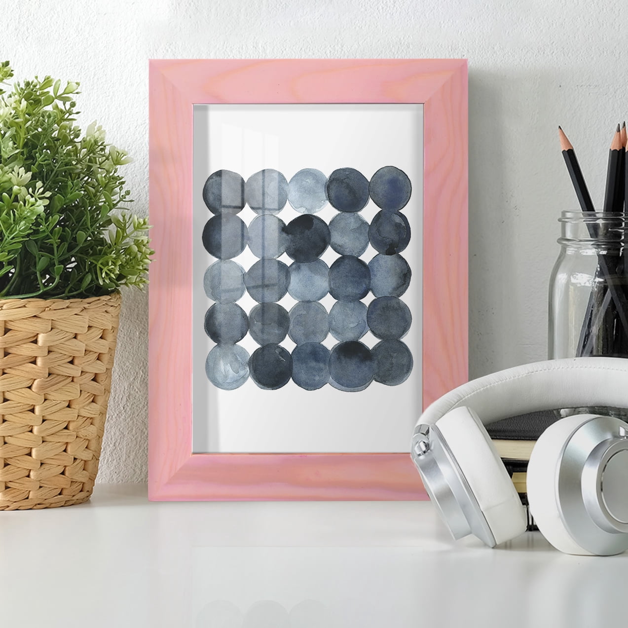 Blue Grey Density I -Framed Print w/glass-Sunset Pink