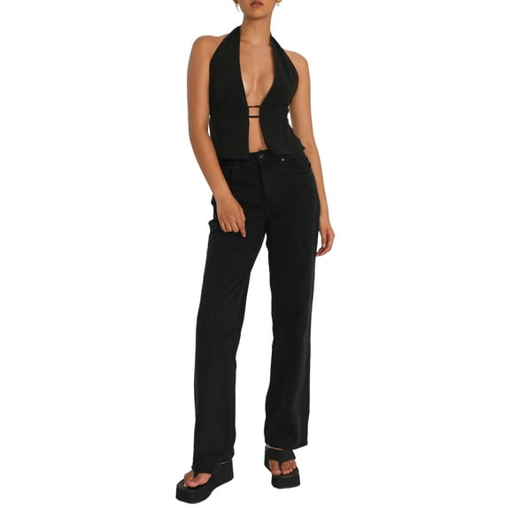 Baby Sweetie Women's Halter Tank Tops, Sleeveless Backless Split Front Ruched Drawstring Tops