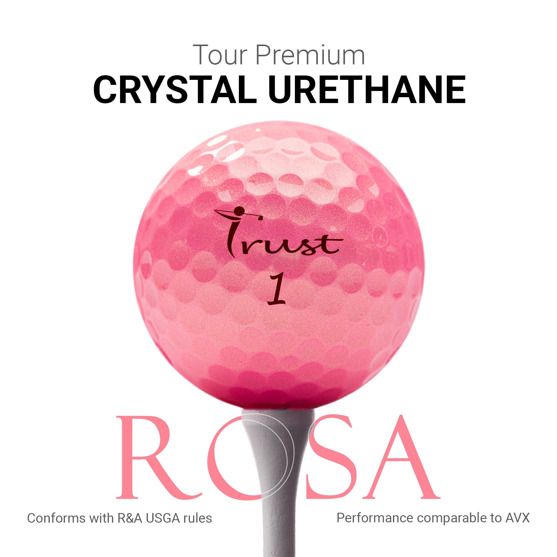 Trust Rosa Golden Pink. Crystal Urethane Cover with Dynamic Core, 3 Piece Golf Ball, Soft Feeling (1 Dozen)