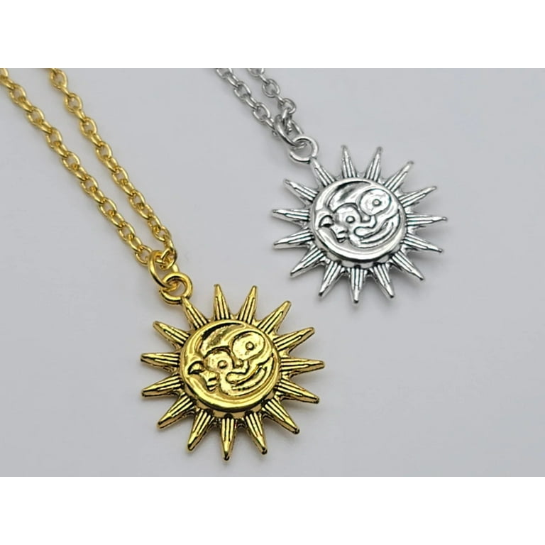 Sun Moon and Stars Necklace Solar Eclipse Necklace 18k Gold 