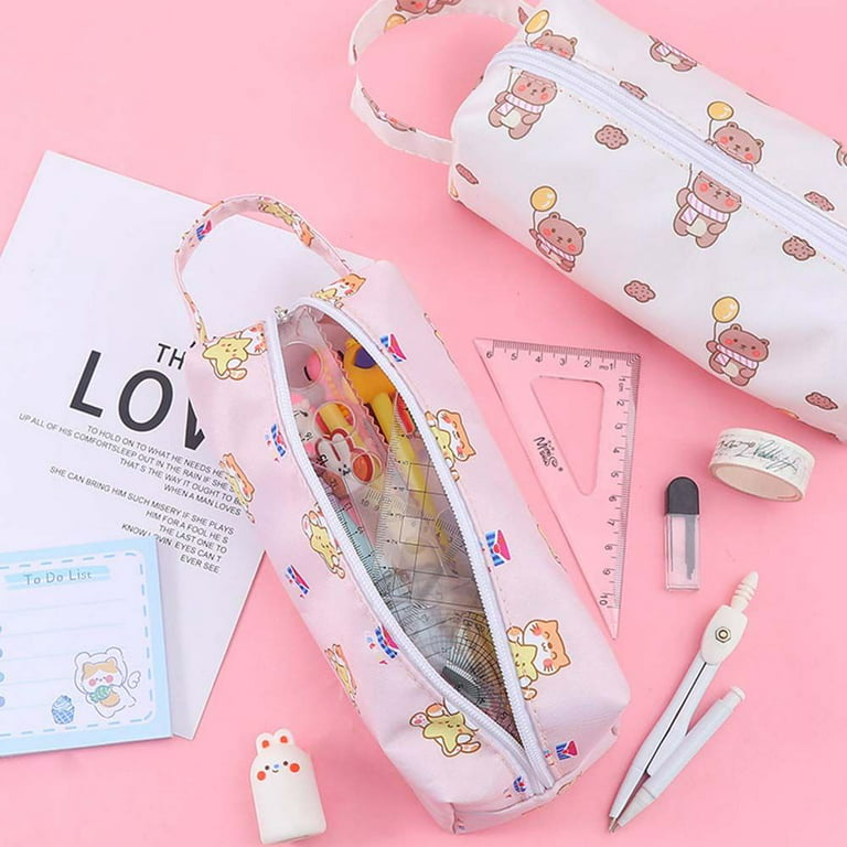 1 Piece Kawaii Pencil Case Korean Fashion Lovely Cartoon Animal Pencil Pouch  Pink Color Series Stationery Storage Bag Student