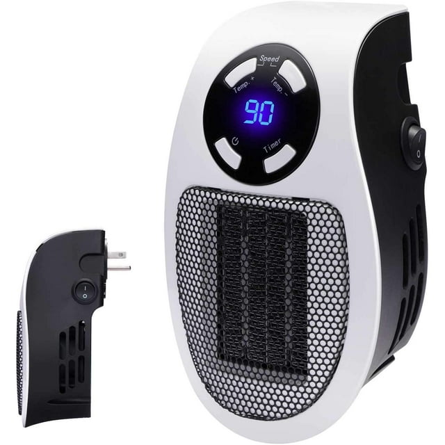 Chauffage d'Appoint Programmable avec Affichage Led, Prise Murale, Chauffage Électrique avec Thermostat Réglable et Minuterie pour Usage Domestique et Bureau, 350 Watts, Certifié ETL