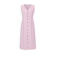 thumbnail image 7 of Ounisa Womens Summer Dress V Neck Sleeveless Solid Color Button Pocket Faux Cotton Linen Long Trendy Dresses S-2XL, 7 of 7
