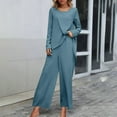 thumbnail image 2 of 2 Piece Sets for Women Fall Plus Size Solid Color Long Sleeved Irregular Hem Top Elastic Waist Wide Leg Pants Set, 2 of 7