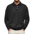 thumbnail image 2 of Long Sleeve Polo Sweaters for Men Classic Button Golf Shirt Casual Collared Thermal Work Pullover Tops Black L, 2 of 5