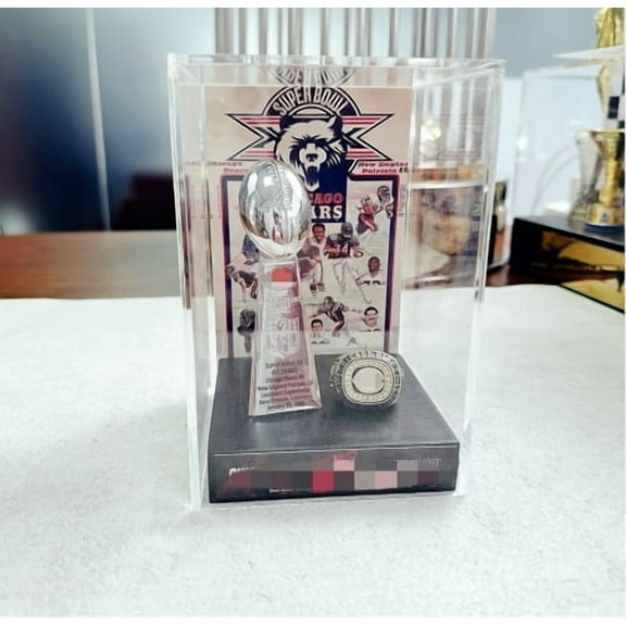 1986 Chicago Be Sup Bo XX Championship Replica Trophy Ring with Display Case Trendy Accessory Durable Collectible Championship Gift For Christmas Halloween Gifts.