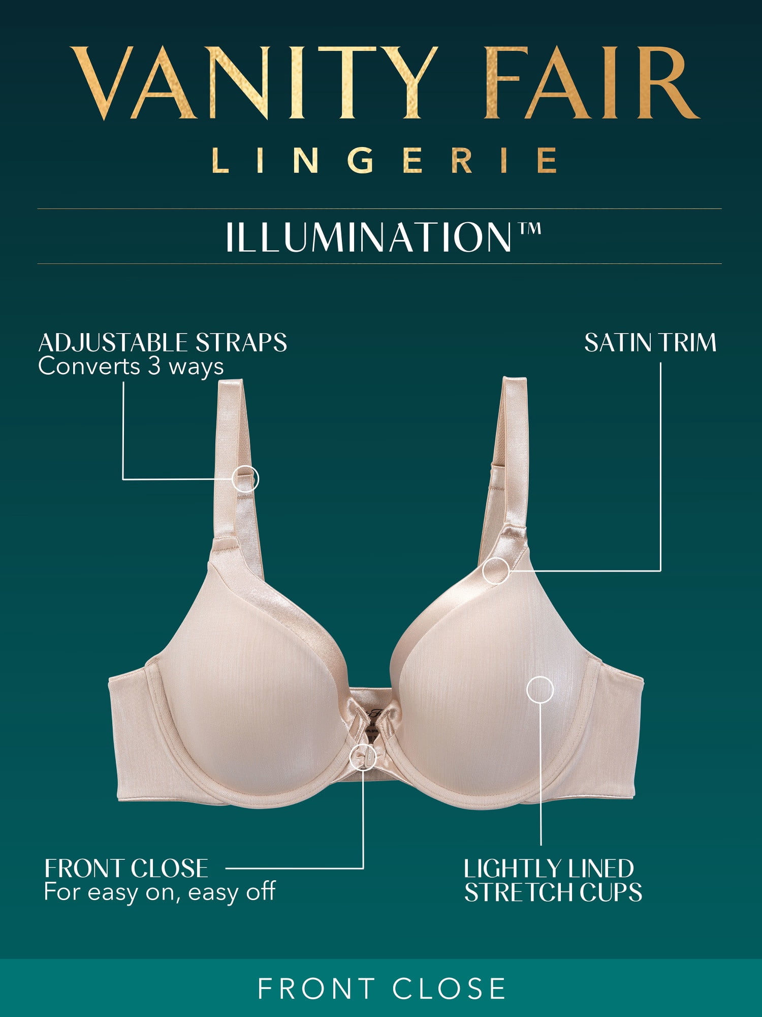 Vanity Fair Lingerie Women's Illumination Front Close Underwire Bra, Style 75339