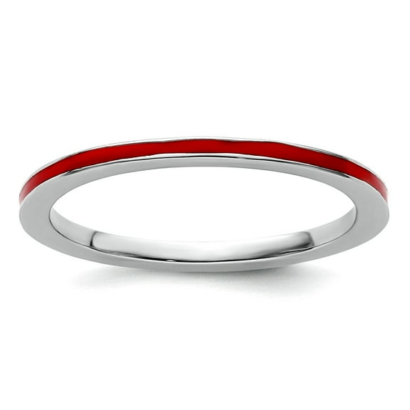 925 Sterling Silver Polished Stackable Red Enameled 1.5mm Ring Size 7 Stackable Ring for Women