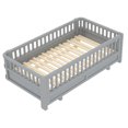 thumbnail image 5 of Twin Montessori Floor Bed or Double Twin Platform Bed for Kids, Solid Wood Twin Bed Frame with Guardrails, 2-in-1 Convertible Toddler Bed Frame, Grey, 5 of 7