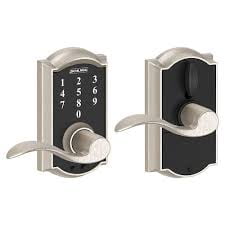 Schlage Accent Satin Nickel Electronic Keyless Touchscreen Door Lock Lever with Camelot Trim Rated AAA