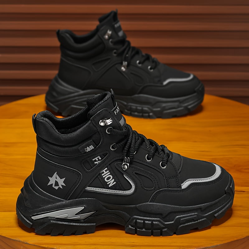 Men'S High-Top Hiking Boots - Four Seasons Outdoor Hiking Shoes, Urban Leisure Wear - Lace-Up Ankle Support Design Lightweight Breathable Non-Slip PVC Sole, Black, Green, Khaki / Camping,